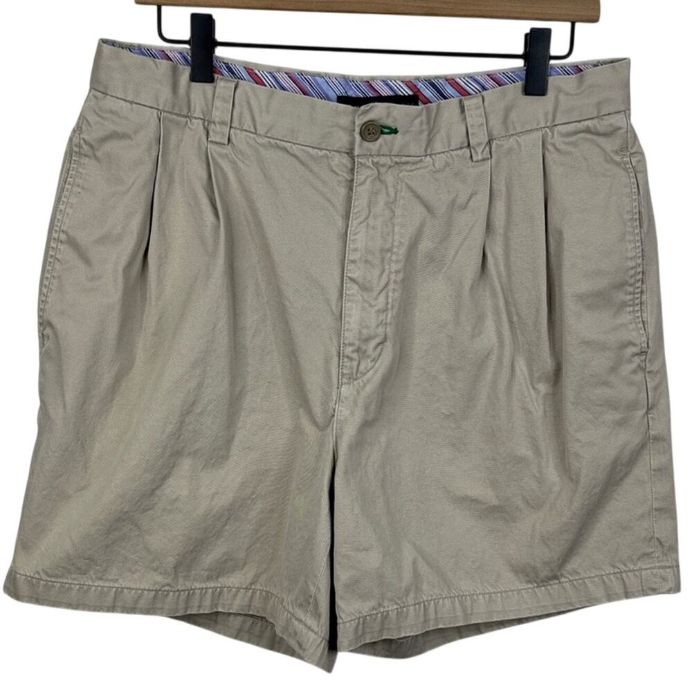Tommy Hilfiger Relaxed Pleated Chino Shorts Men's 34 Khaki Beige Golf